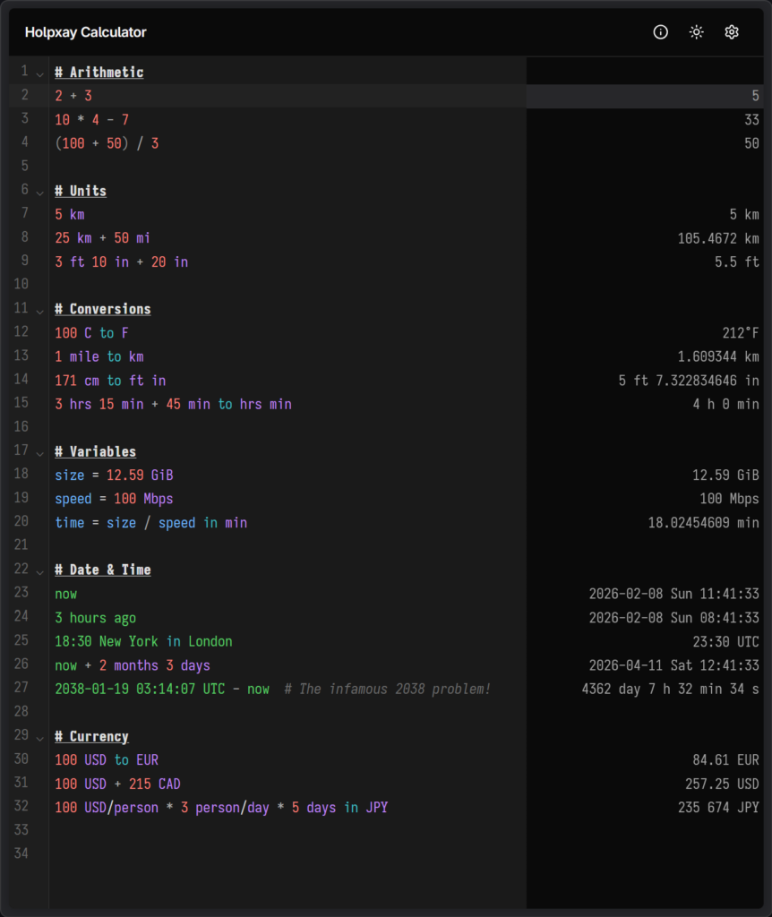 Screenshot of Holpxay Calculator