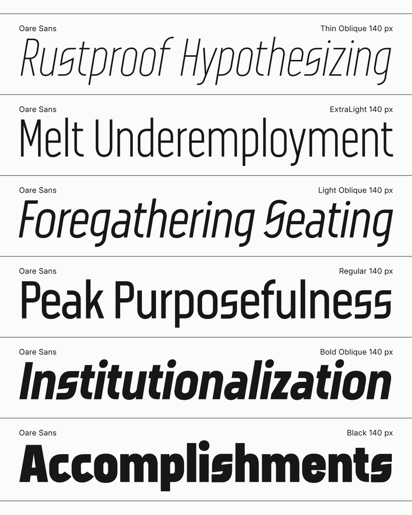 Poster showing 6 different styles of the font